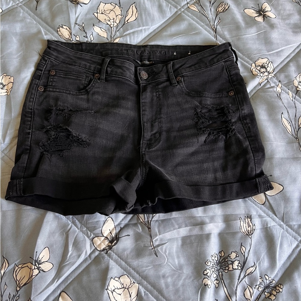 American Eagle Outfitters Black Ripped Jean Shorts